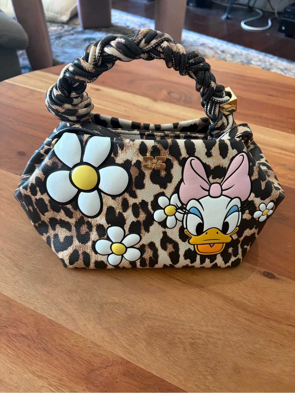 Ganni Leopard Daisy Daisy Duck Mini Top-Handle Bag - Brown, White, Pink, Yellow